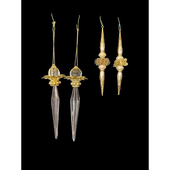 Set of 2 Pairs Pearl and Gold Acrylic and Metal Ornaments Christmas or Wedding - Picture 1 of 13